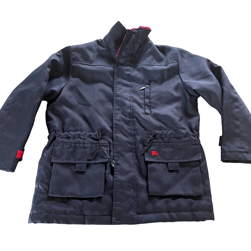 Vtg Burberry London Field Jacket Kids 8 Navy Gorpcore Fleece Lined Utility Coat